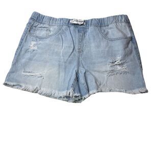 YMI Dream Denim High Rise Distressed Cuffed Elastic waist shorts Women Large